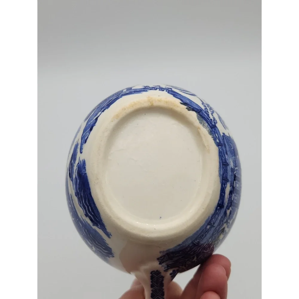 Vintage Blue Willow Creamer White Blue Birds Unmarked Ceramic